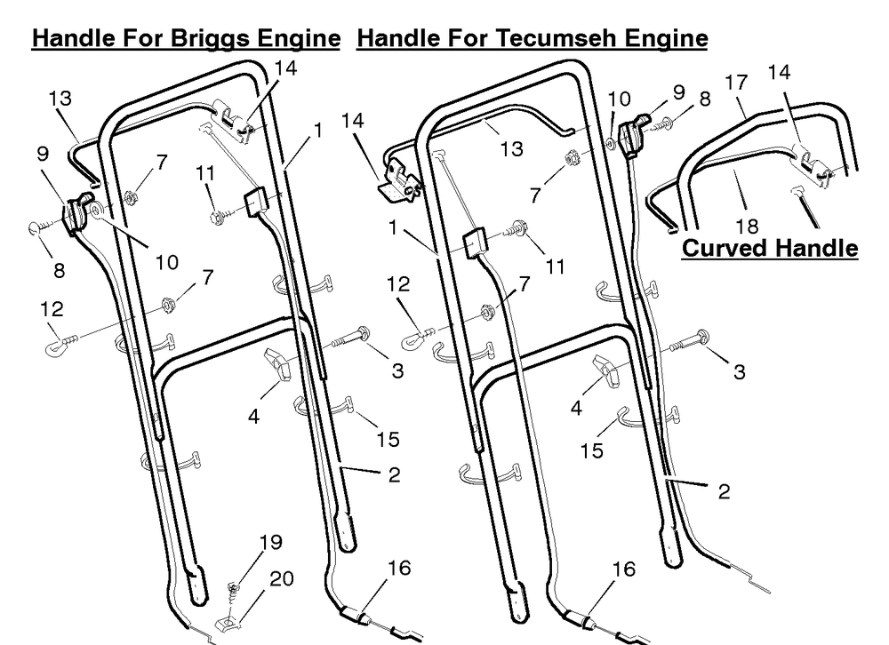 Handle Assembly Diagram and Parts List for 22275X92B 1996 Briggs and Stratton Lawn Mower